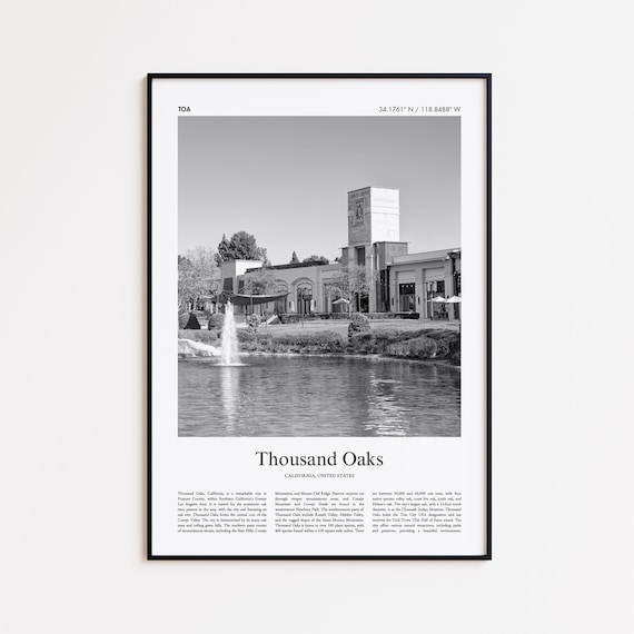 Thousand Oaks California Black and White Travel Poster Fountain Photo