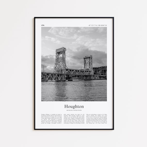 Houghton Michigan Lift Bridge Black And White Photo Travel Poster