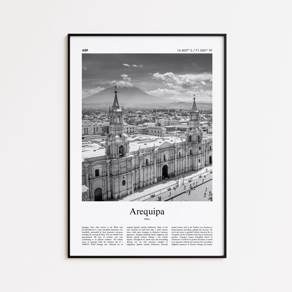 Arequipa Black And White Print Photo Poster Travel Gift Peru Wall Art Minimal Home Decor