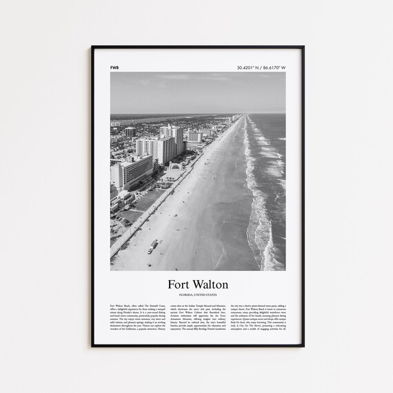 Fort Walton Florida Black And White Beach Aerial Photo Poster