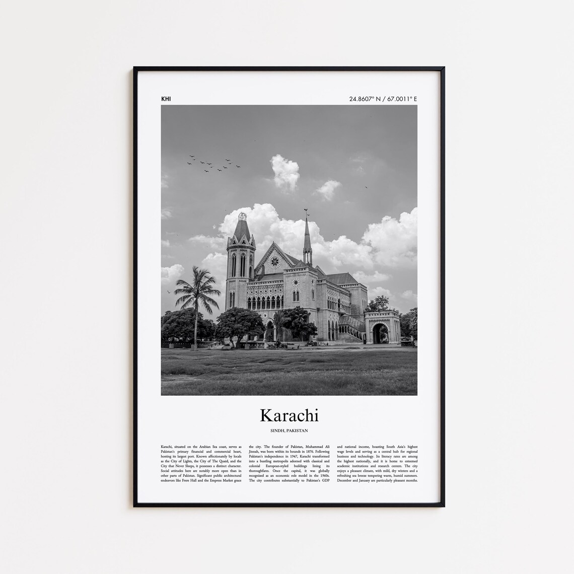 Karachi Sindh Pakistan Colonial Heritage Black And White Photo Poster
