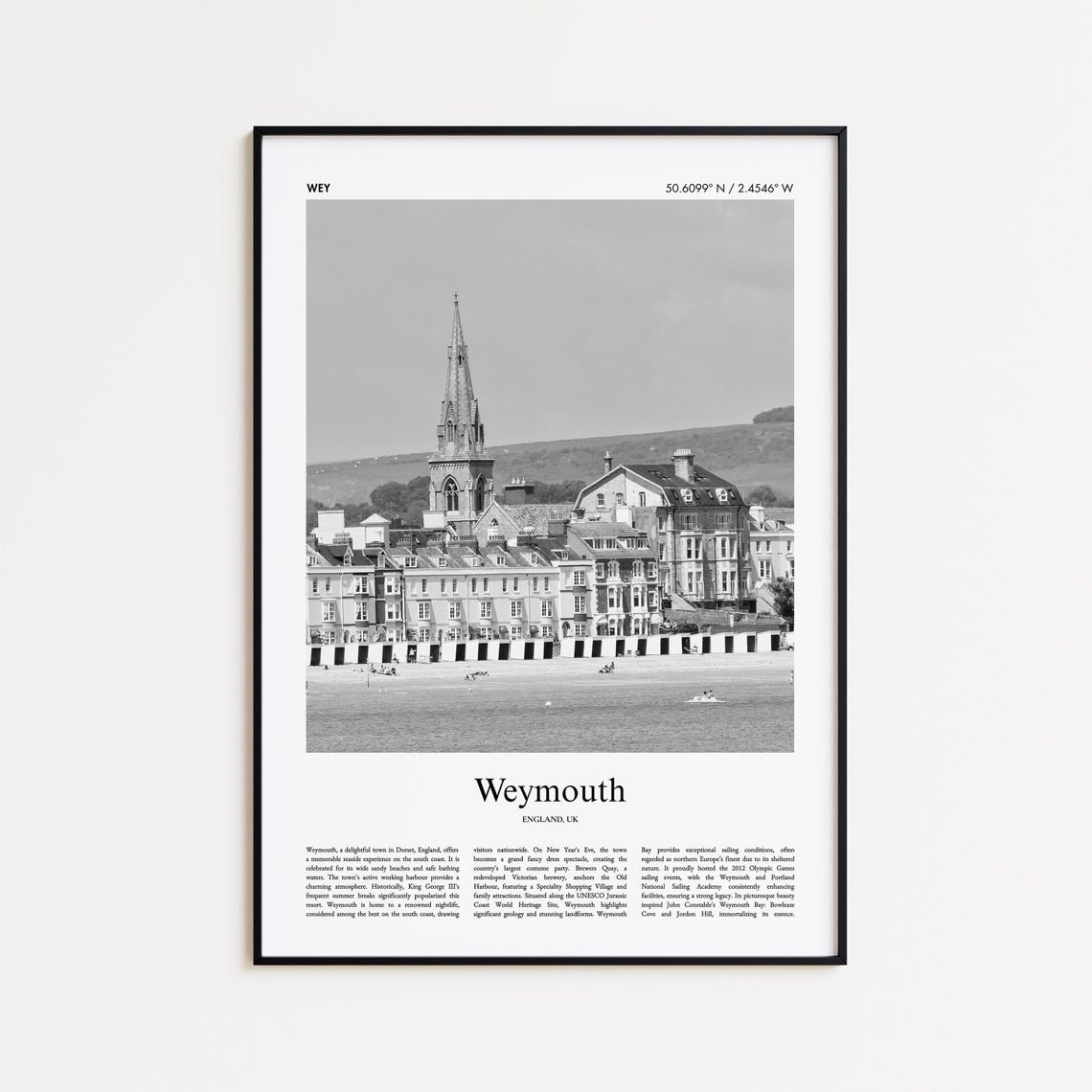 Weymouth England Black And White Harbor Town Coastal Photo Poster