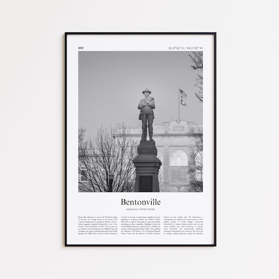 Bentonville Arkansas Soldier Statue Black And White Travel Poster