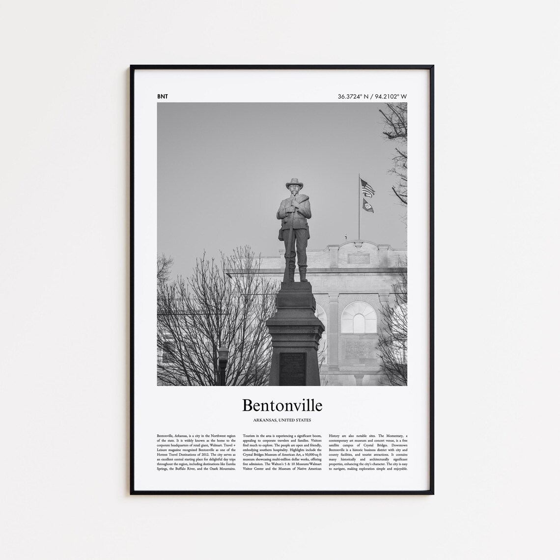Bentonville Arkansas Soldier Statue Black And White Travel Poster