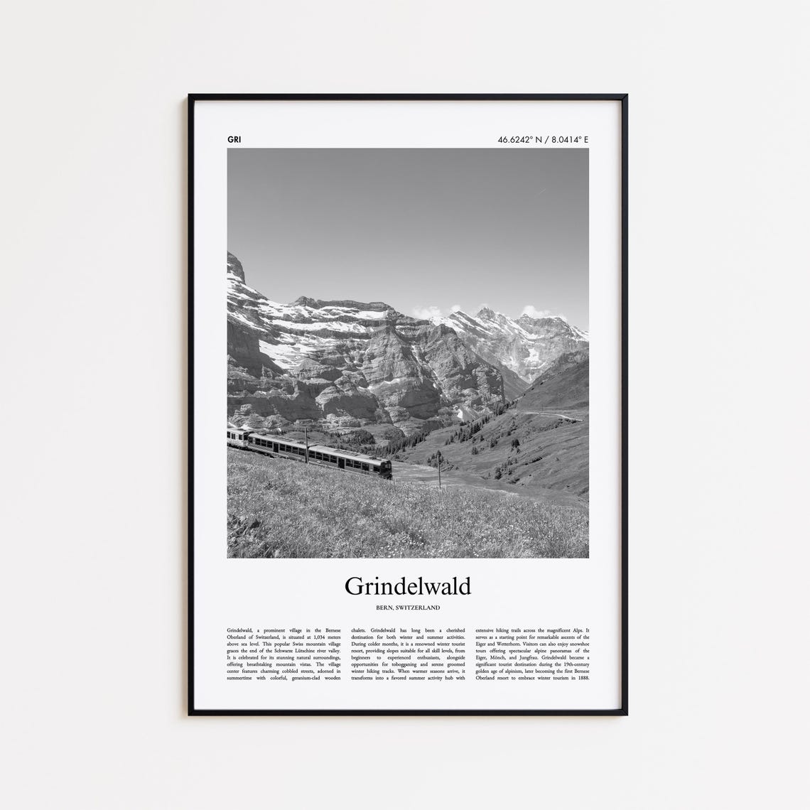 Grindelwald Eiger Mountain Railway Black and White Photo Poster