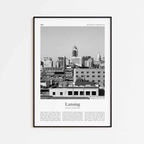 Lansing Michigan Capitol Skyline Black And White Travel Poster