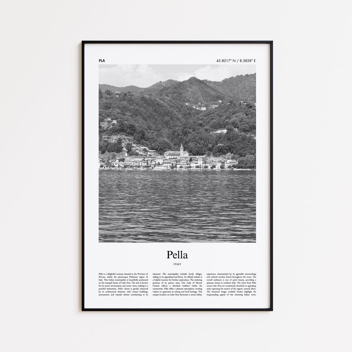 Pella Italy Black And White Lakeside Town Waterfront Photo Poster
