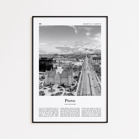 Provo Utah Temple Aerial Black And White Photo Travel Poster