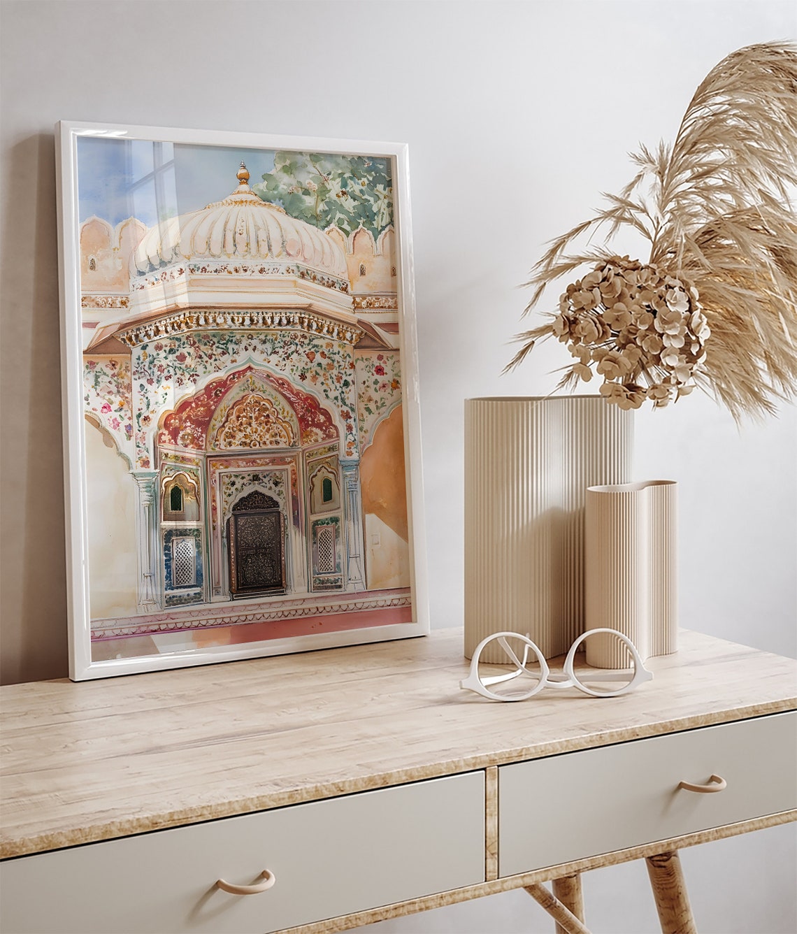 Jaipur Palace Ornate Doorway Domed Chhatri Fresco Watercolor Poster - Image 3