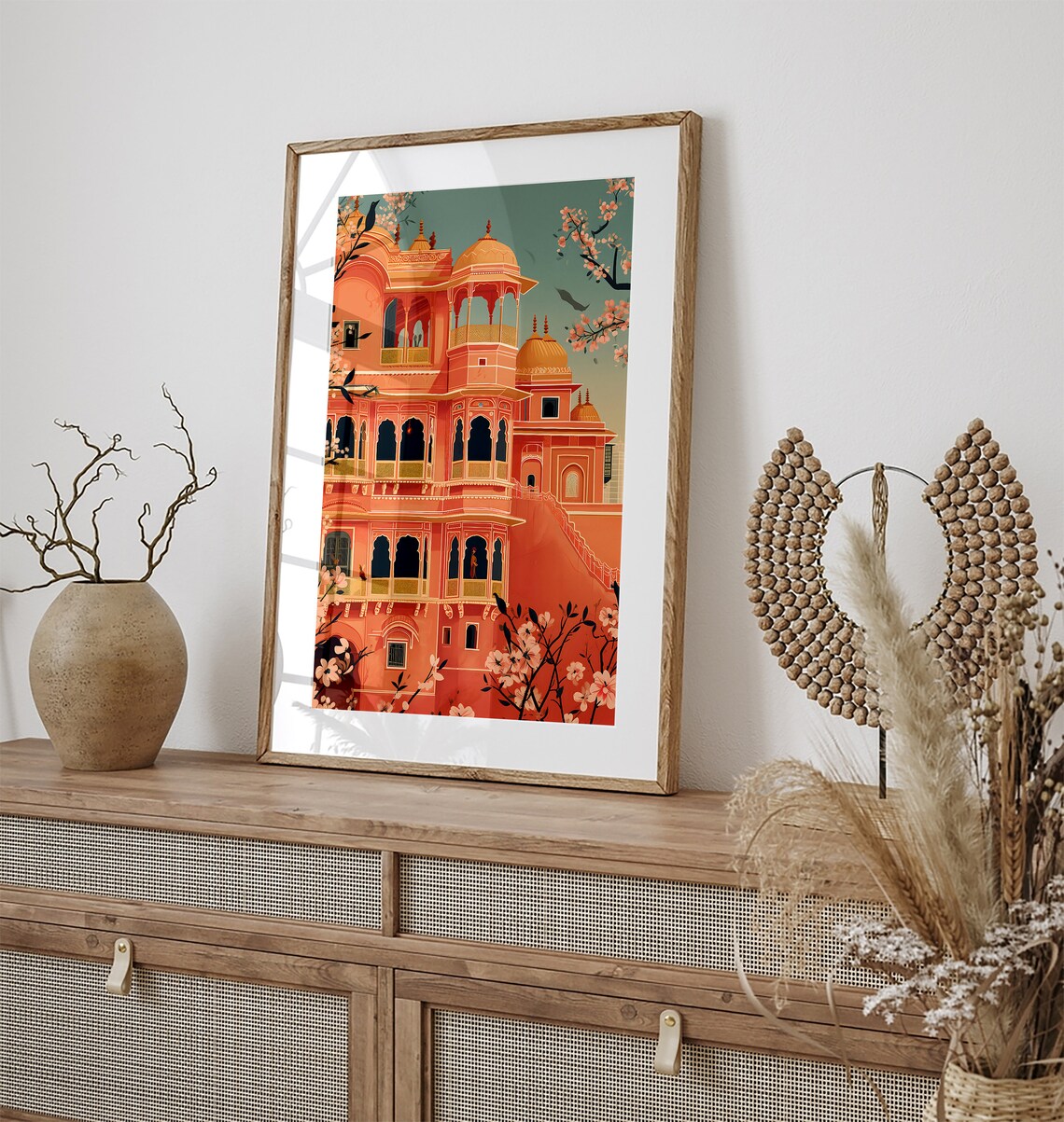 Jaipur Coral Palace Domes Cherry Blossoms Pink City Travel Poster - Image 3
