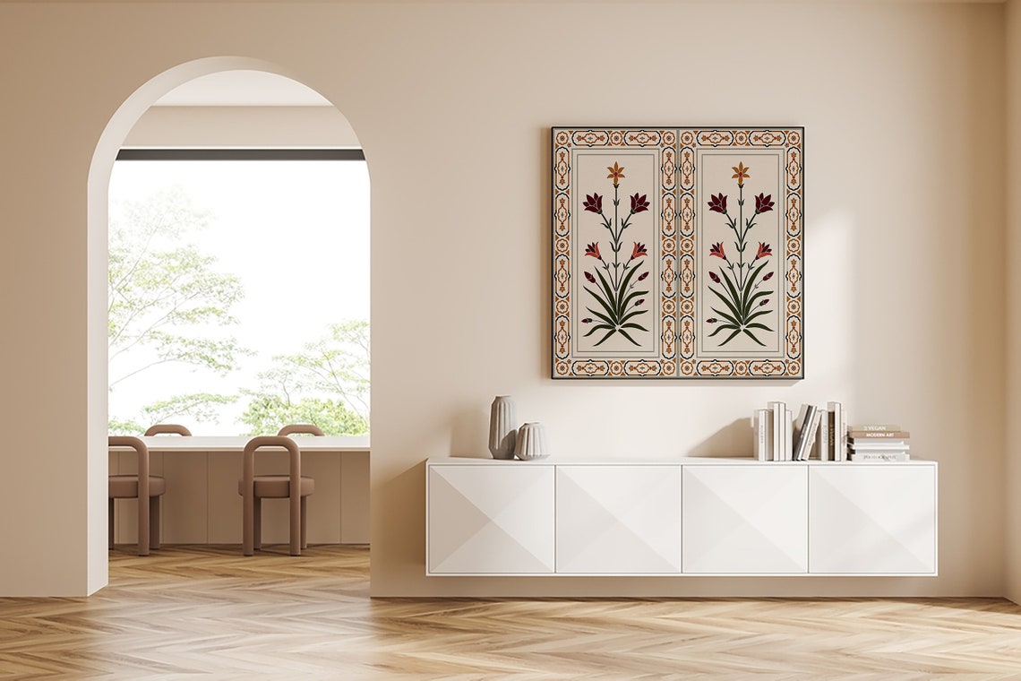 Mughal Floral Diptych of Brown Botanical Panels Classic Art Poster - Image 3