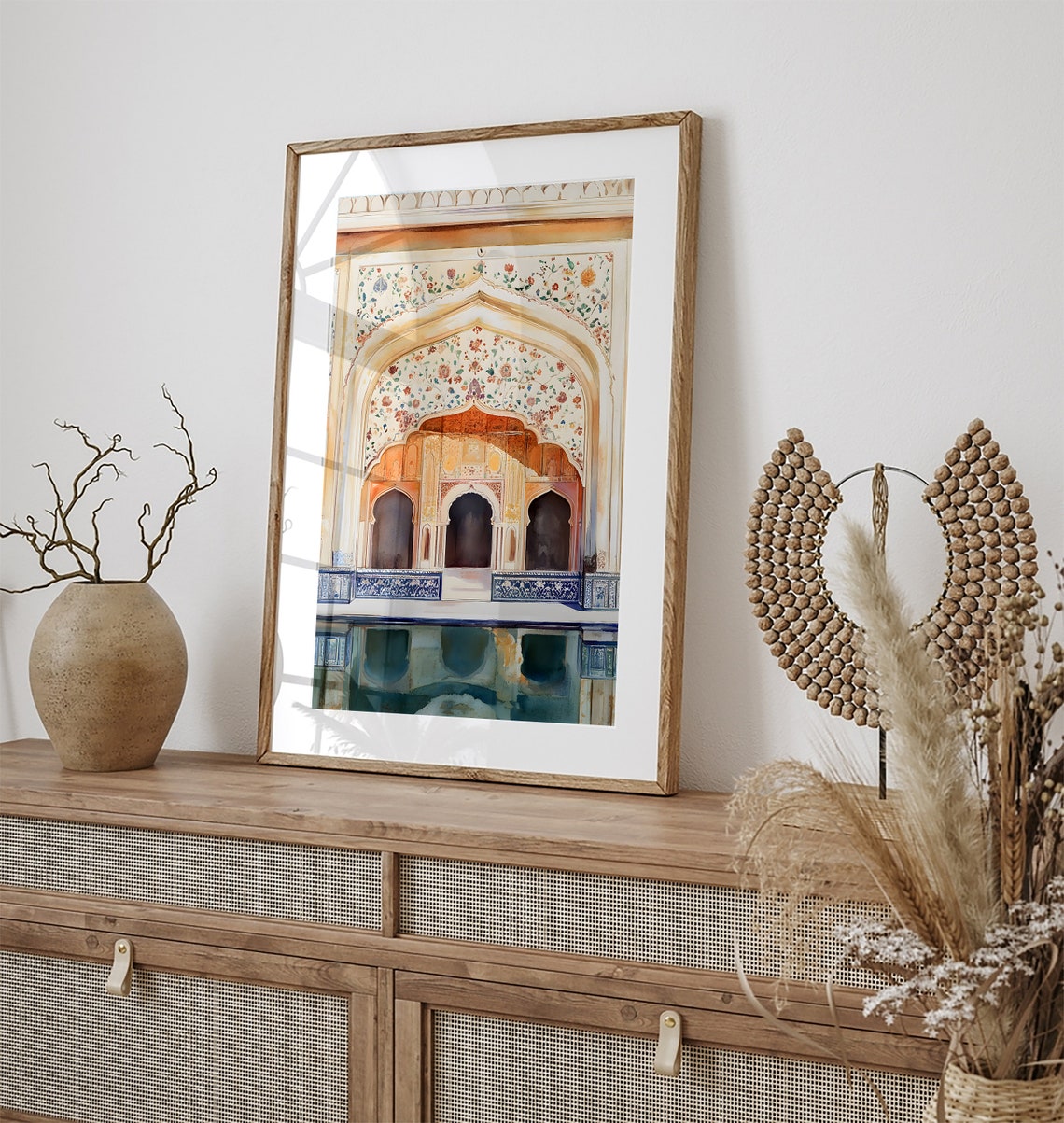 Jaipur Floral Painted Archway Blue Tile Water Reflection Art Poster - Image 2