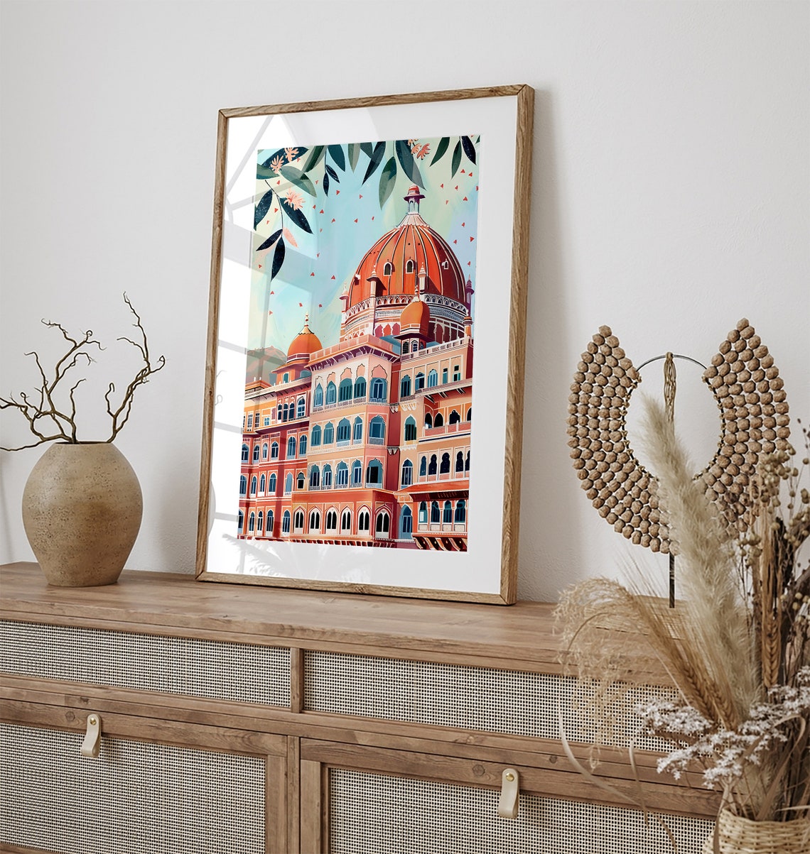 Mumbai Taj Hotel Orange Domes Tree Branch Indian Architecture Poster - Image 2