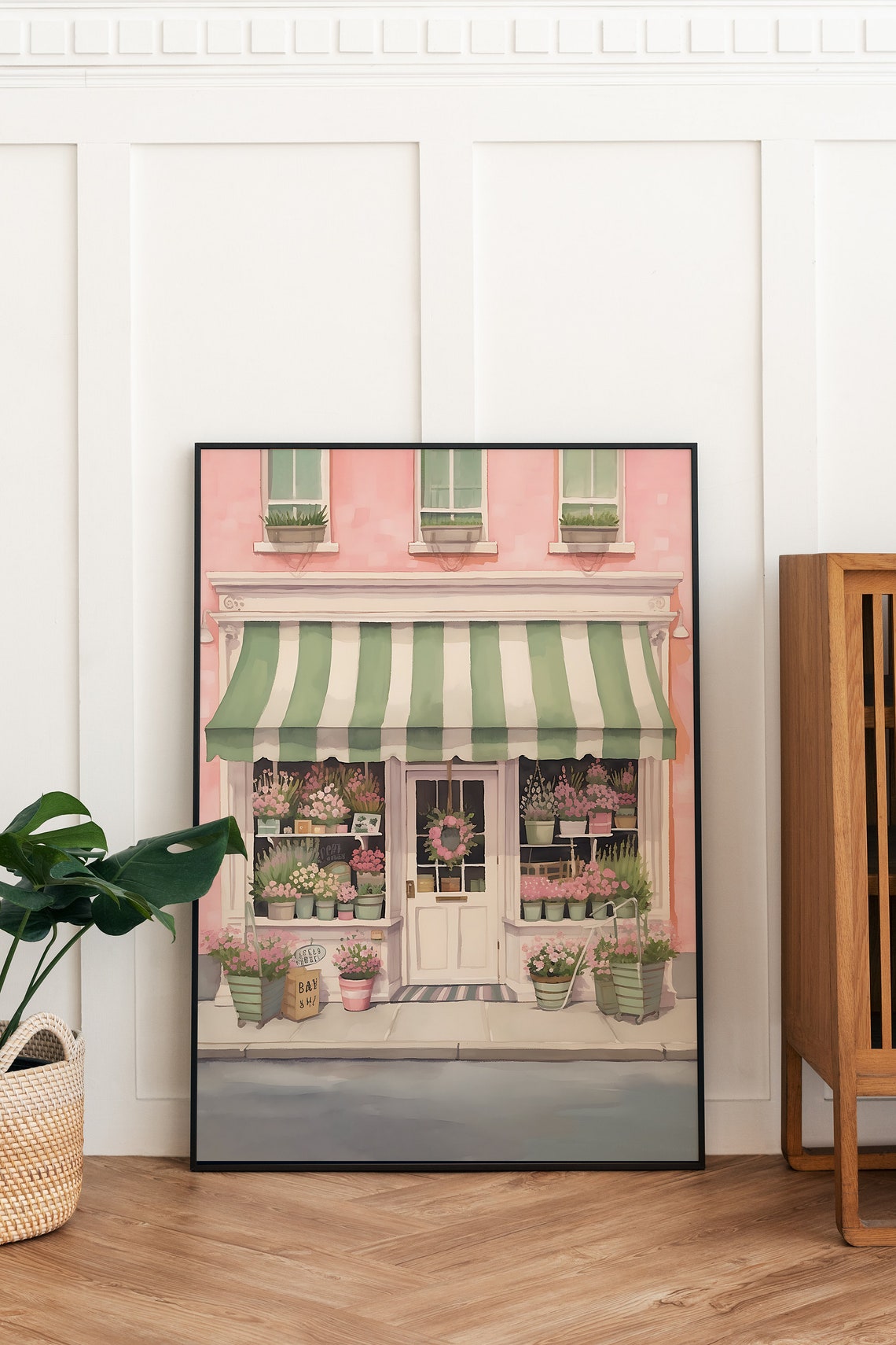 Paris Flower Shop Watercolor Pink Facade Awning Florist Poster - Image 2