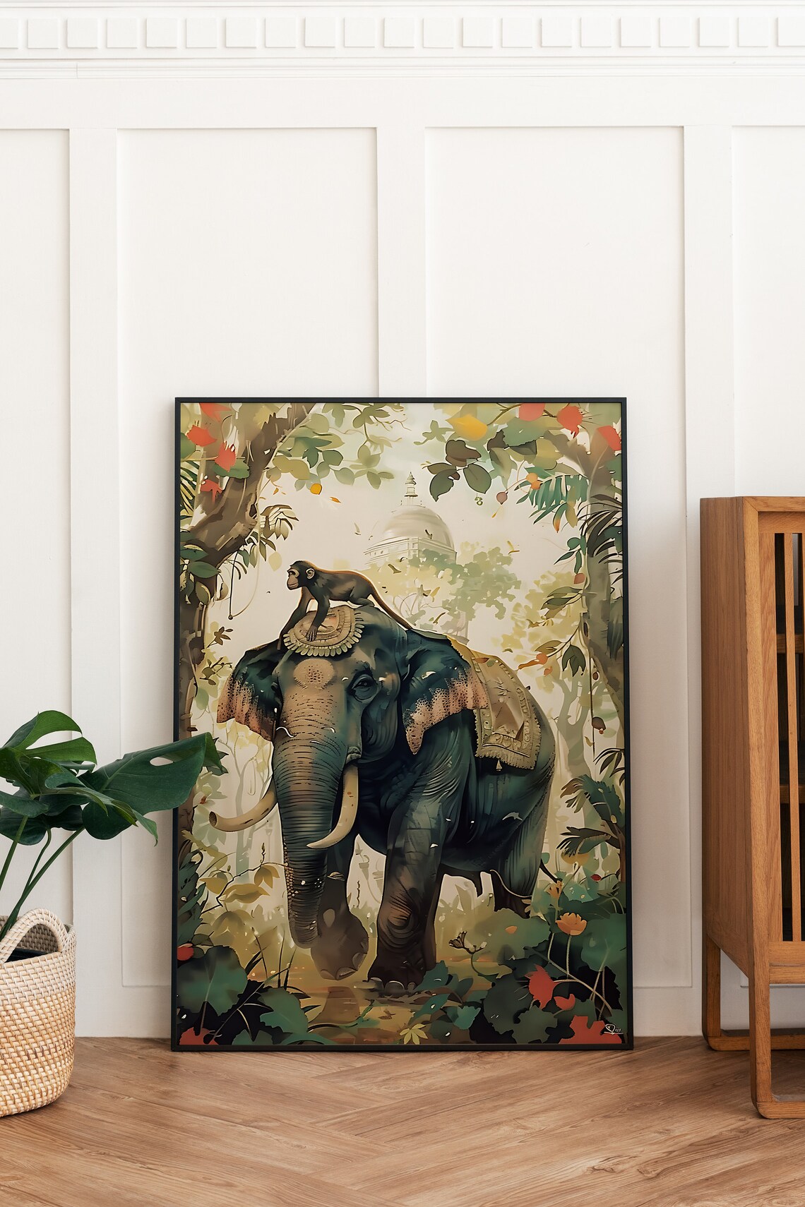 Indian Royal Art Elephant Monkey Vintage Palace Art Print - Image 2