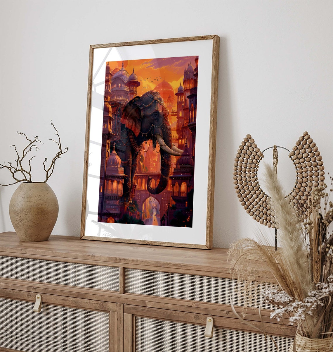 Royal Indian Elephant Sunset Palace Orange Sky Jewelry Art Poster - Image 3