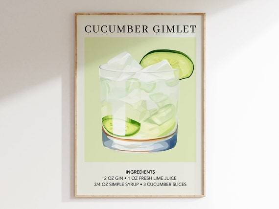 Cucumber Gimlet Art Print, Minimalist Retro Cocktail