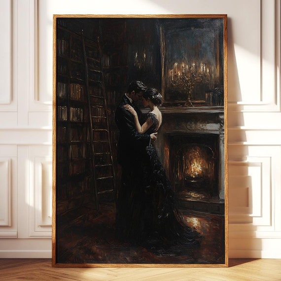 Dark Academia Painting Book Lover Decor Gift For Reader Vintage Library Art Library Wall Art Dark Cottagecore Victorian Wall Art