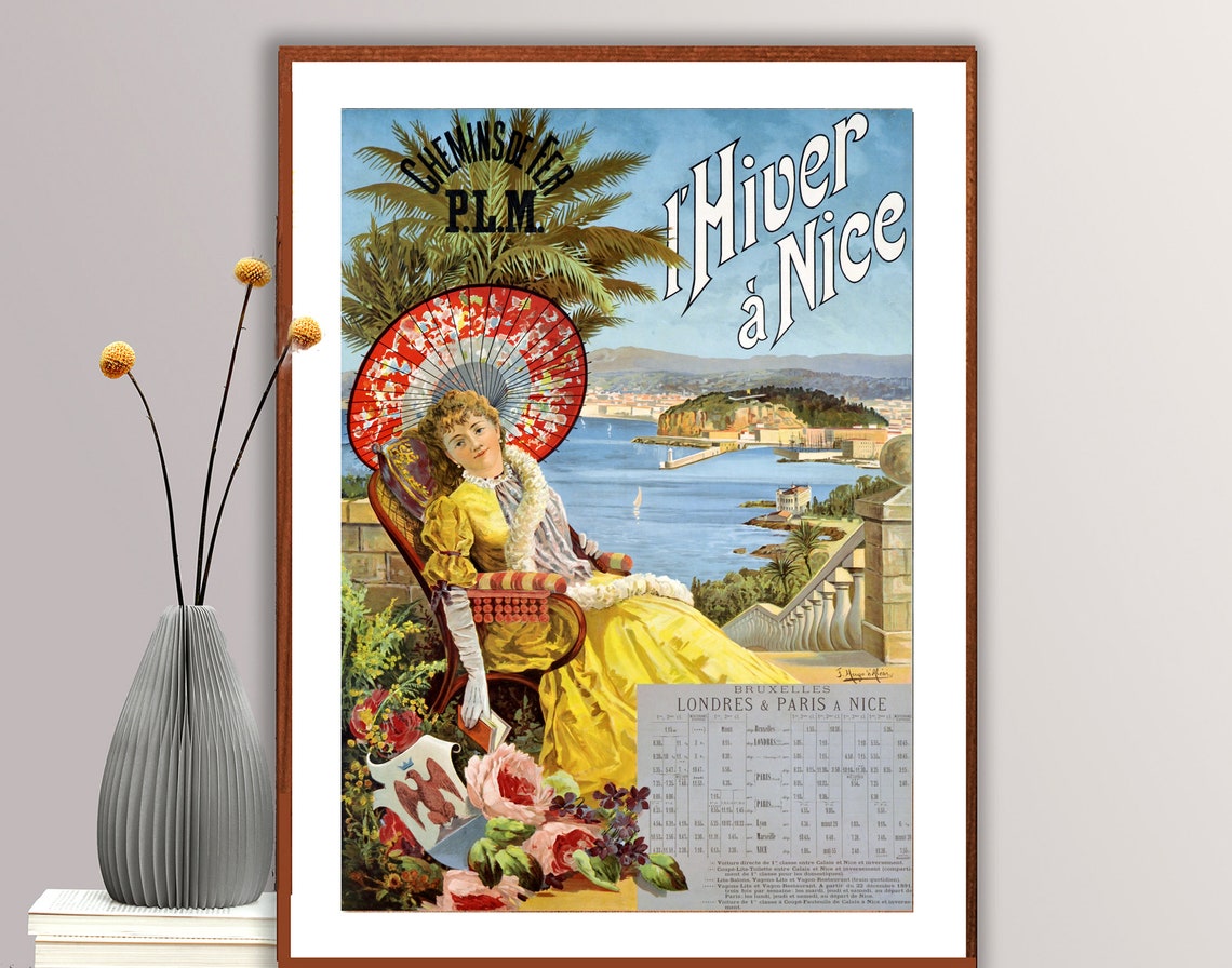 Winter in Nice Vintage French Riviera P.L.M. Railway Travel Poster