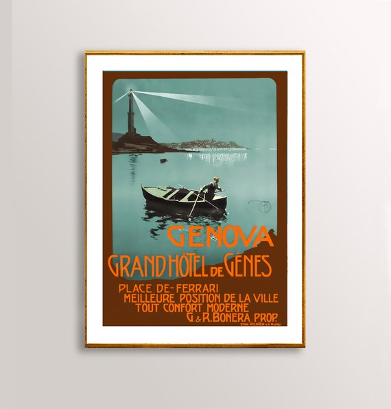 Genova Grand Hotel De Genes Vintage Travel Poster Poster Paper Or Print Gift Idea