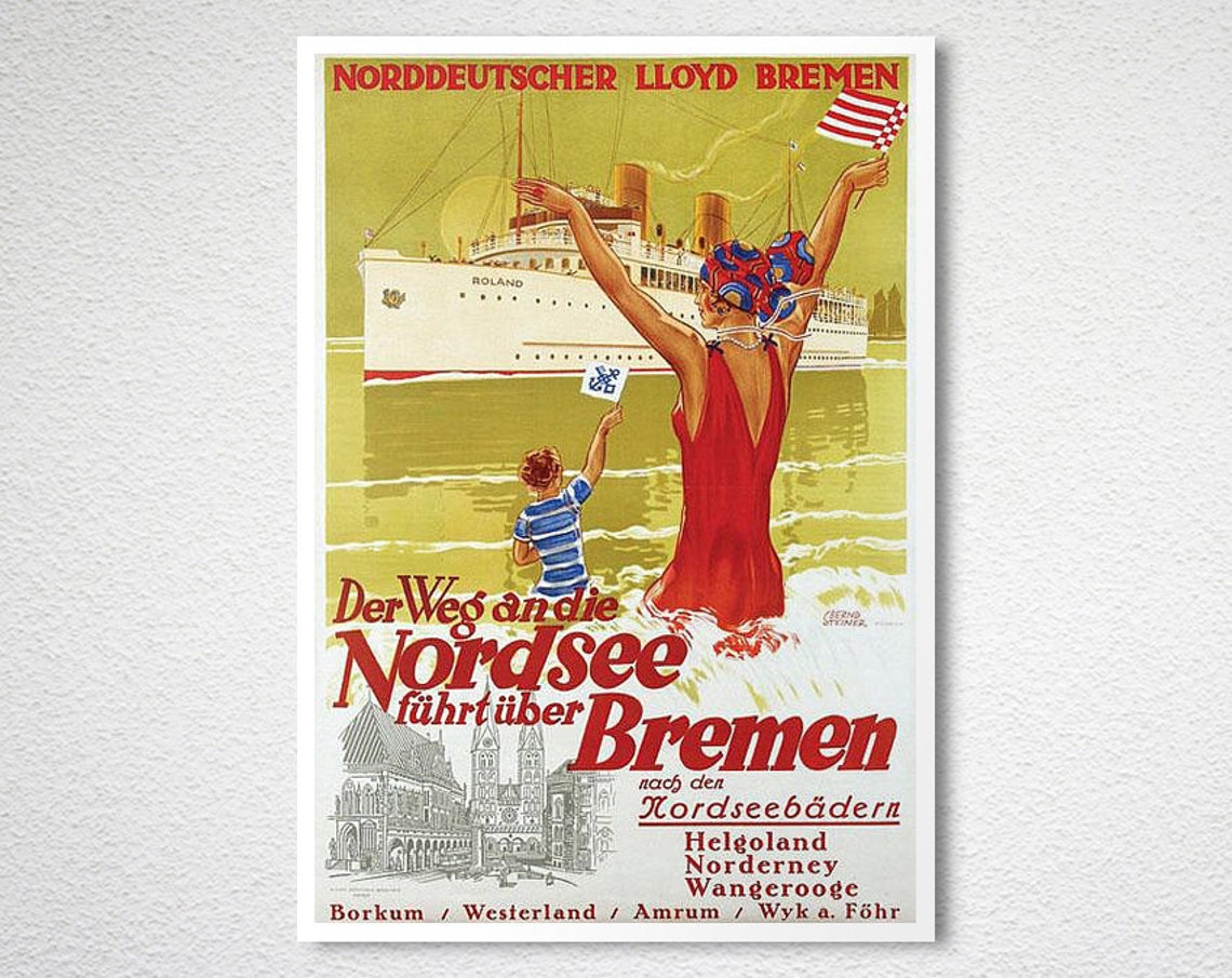 Norddeutscher Lloyd Bremen Ocean Liner Ship Roland Vintage Poster - Image 2