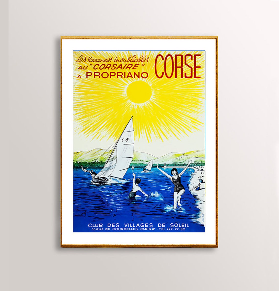 Corse Propriano Corsica Sailing Beach Club Vintage Travel Poster - Image 2