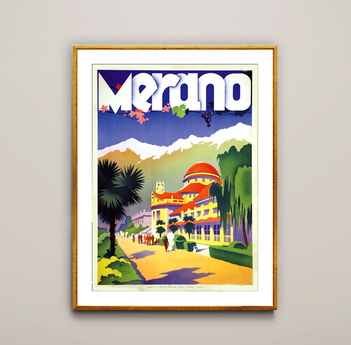 Merano Italy Spa Town Alpine Kurhaus Vintage Italian Travel Poster
