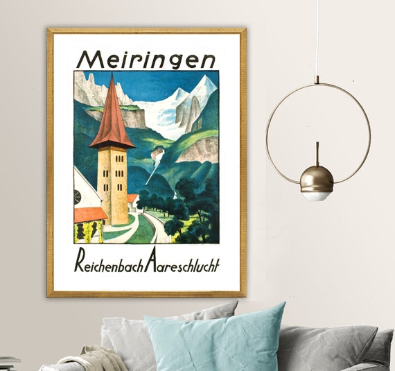 Meiringen Reichenbach Aareschlucht Suisse Vintage Travel Poster Retro Travel Poster Gift Idea Wall Decor