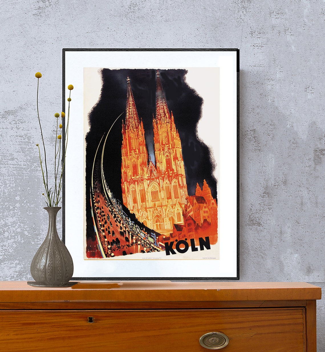 Koln Cathedral Night Illuminated Dom Bridge Vintage Travel Poster - Image 2