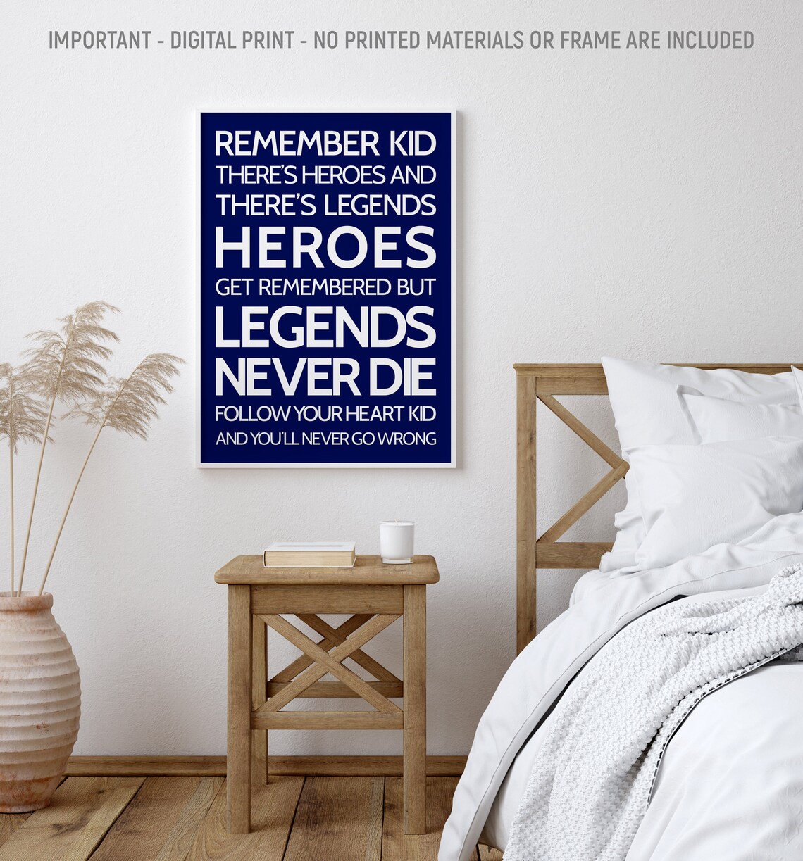 Heroes Legends Never Die Navy Background Bold Quote Art Poster - Image 2