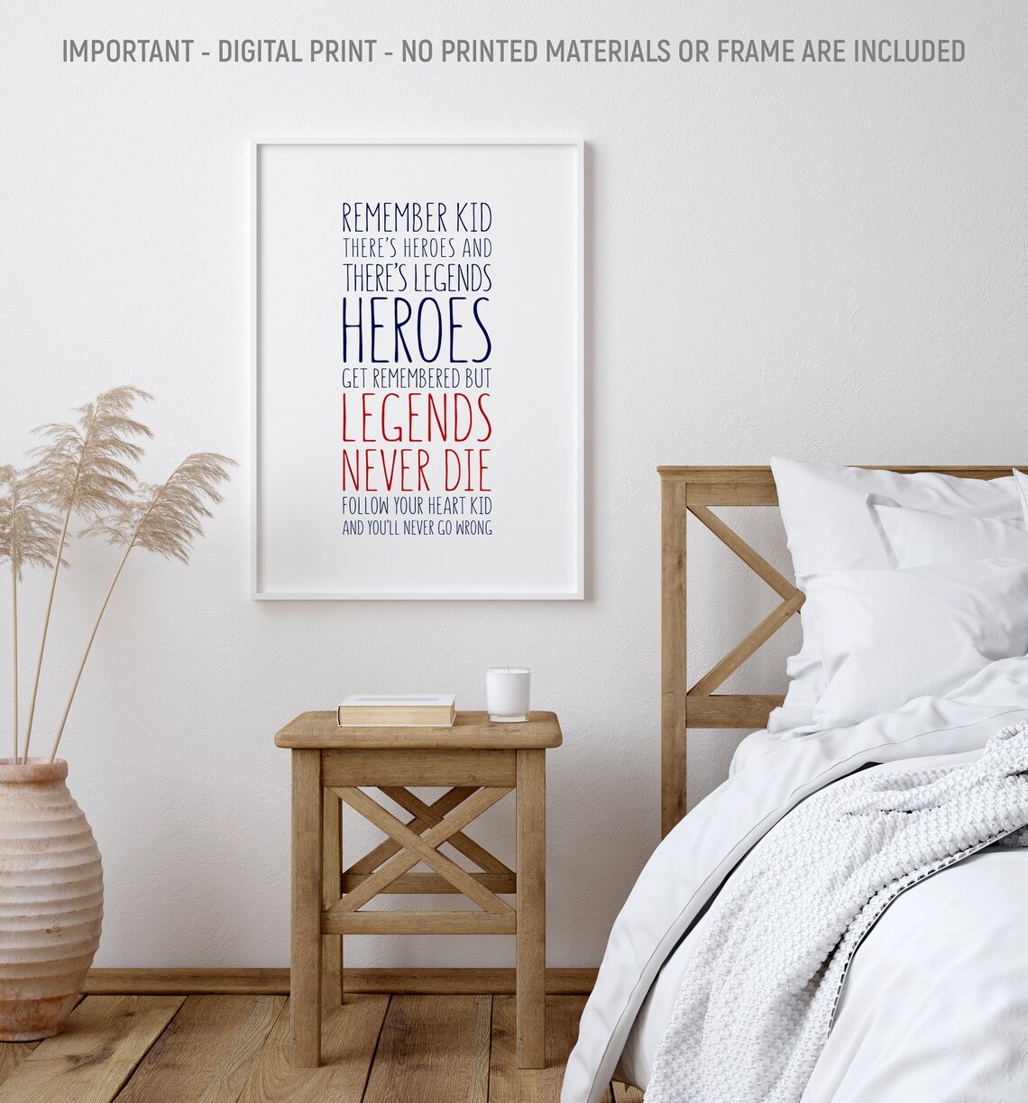 Heroes Legends Never Die Red Navy Tall Sports Quote Art Poster - Image 2