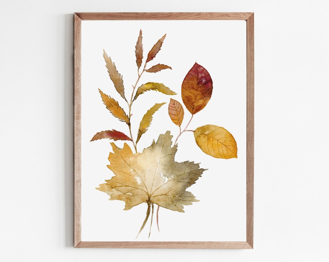 Fall Leaves Watercolor Art Print, Maple Leaf