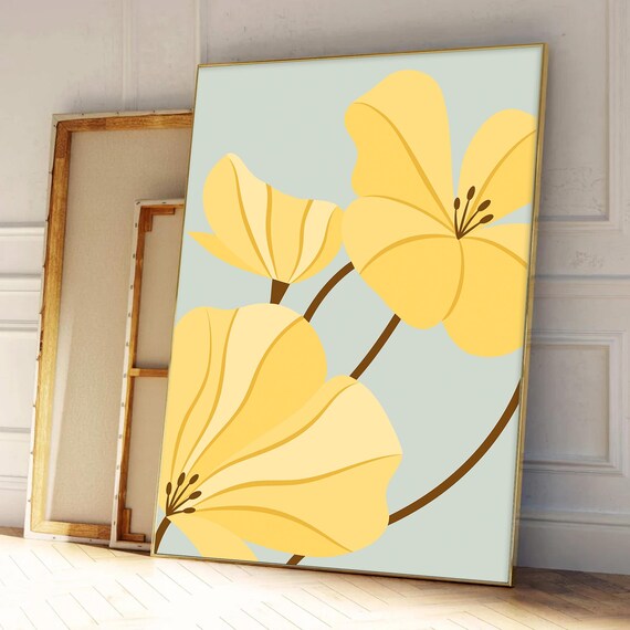 Bright Yellow Poppy Flowers Modern Minimal Botanical Floral Poster
