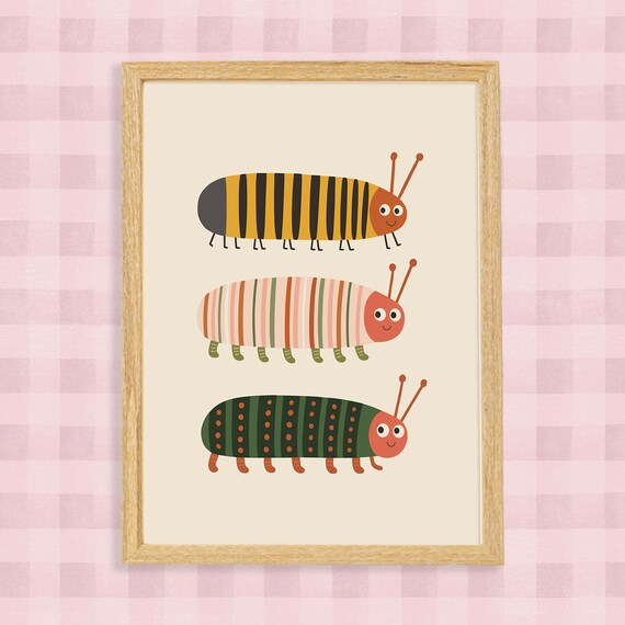 Cute Caterpillar Trio Nursery Poster for Kids Room and Playroom