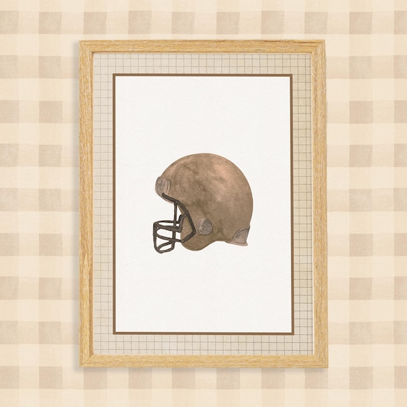 Vintage Brown Football Helmet Watercolor Minimal Retro Sports Art Wall Poster
