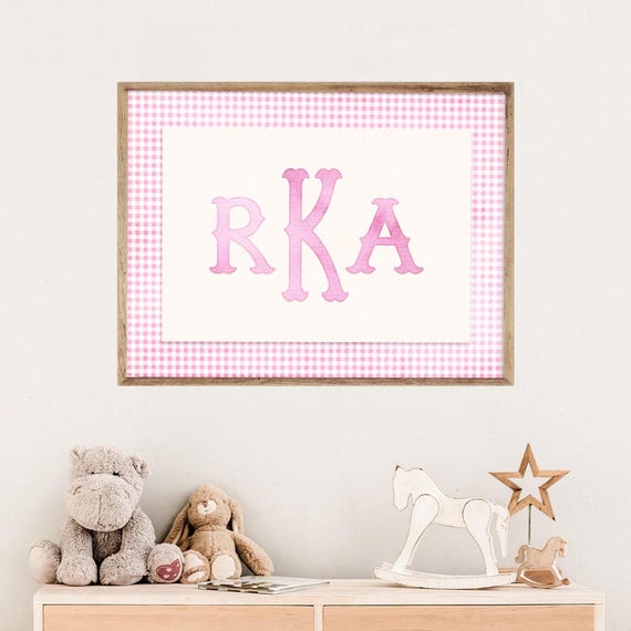 Personalized Monogram Print Custom Watercolor Nursery Wall Art Neutral Decor Name Initial