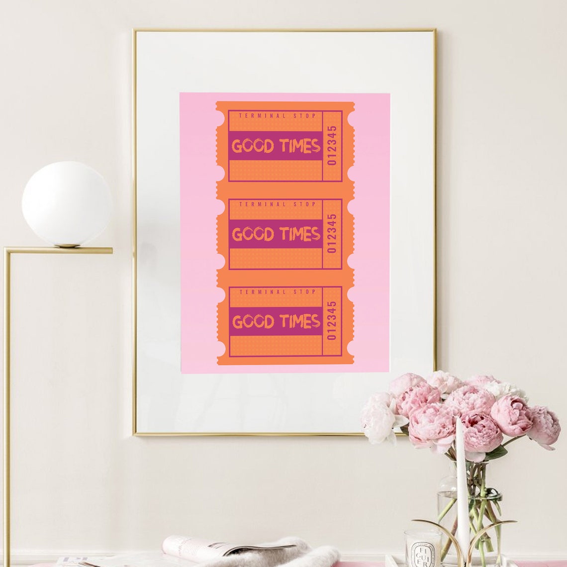 Cheerful Good Times Orange Pink Ticket Stub Trio Retro Decor Poster