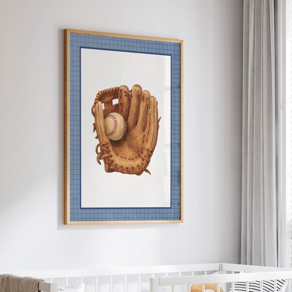 Vintage Leather Baseball Glove Holding a Ball Classic Sports Poster