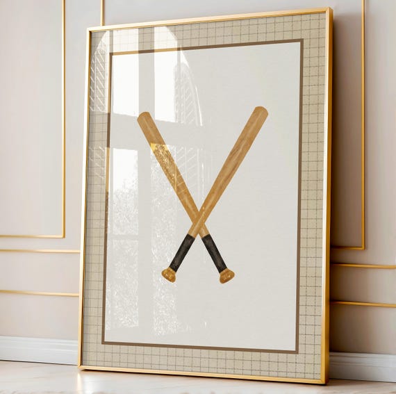 Retro Baseball Bats Wall Art Vintage Sports Print For Boys Room Nursery Playroom Gallery Decor Instant