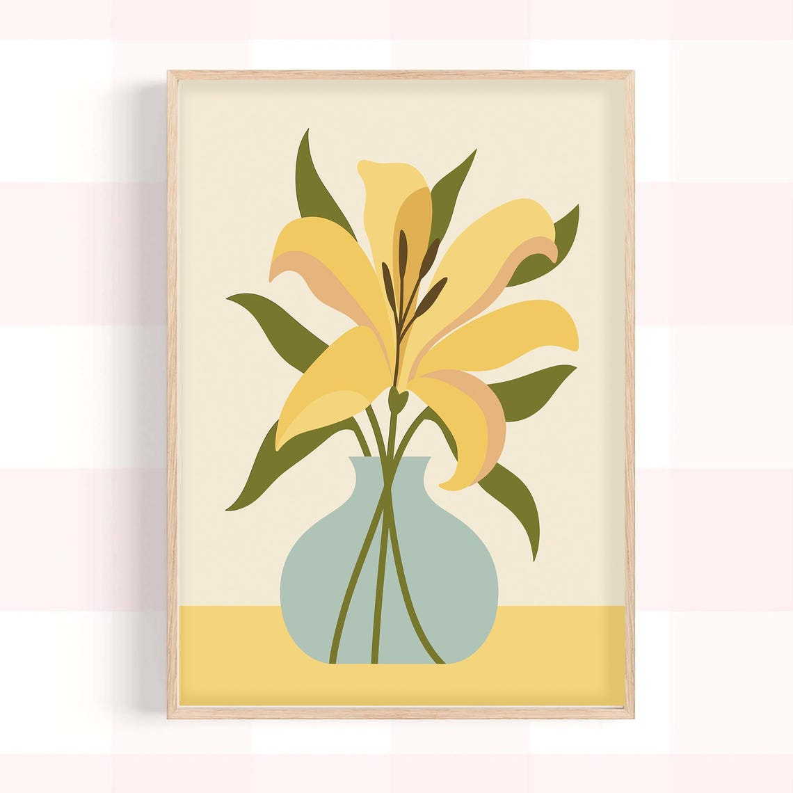 Yellow Lilies In Mint Vase Boho Botanical Still Life Wall Poster