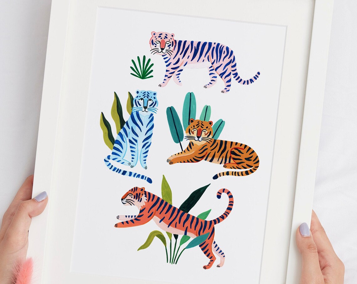 Jungle Tigers Art Print, Tropical Nursery Decor