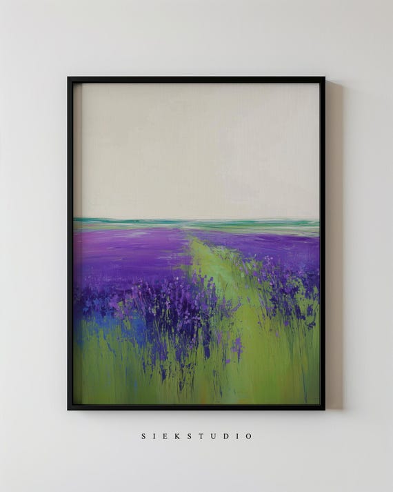 Abstract Minimalist Spring Colors Landscape Painting Modern Purple And Green Horizon Contemporary Nature Inspired Wall Art 204