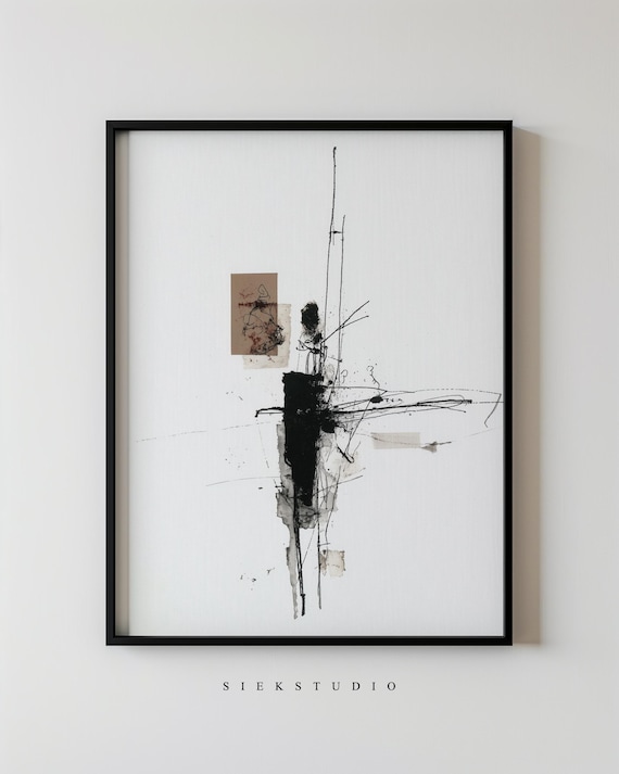 Minimalist Abstract Art Black Ink Line Contemporary Wall Decor White Background Neutral Modern Expressionist Graphic Artwork