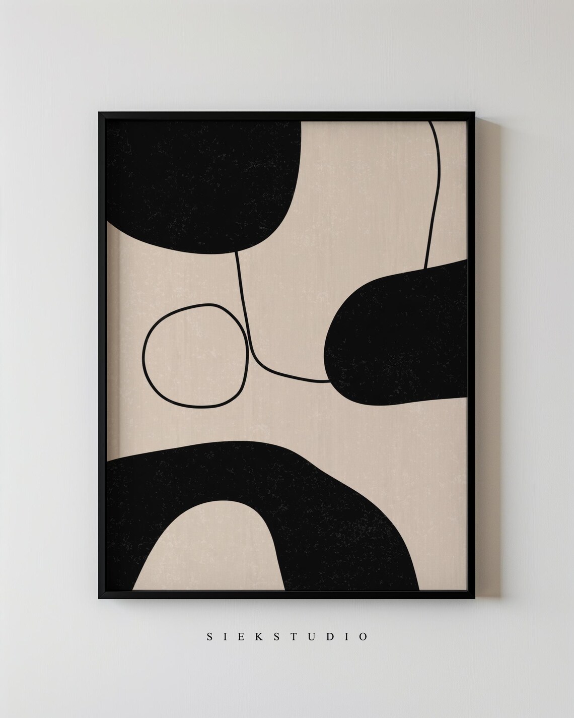 Abstract Shapes Organic Wall Art Minimalist Beige Black Form Neutral Line Decor Modern Curves Contemporary