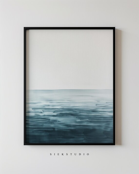 Serene Blue Ocean Horizon Minimalist Abstract Coastal Painting Poster