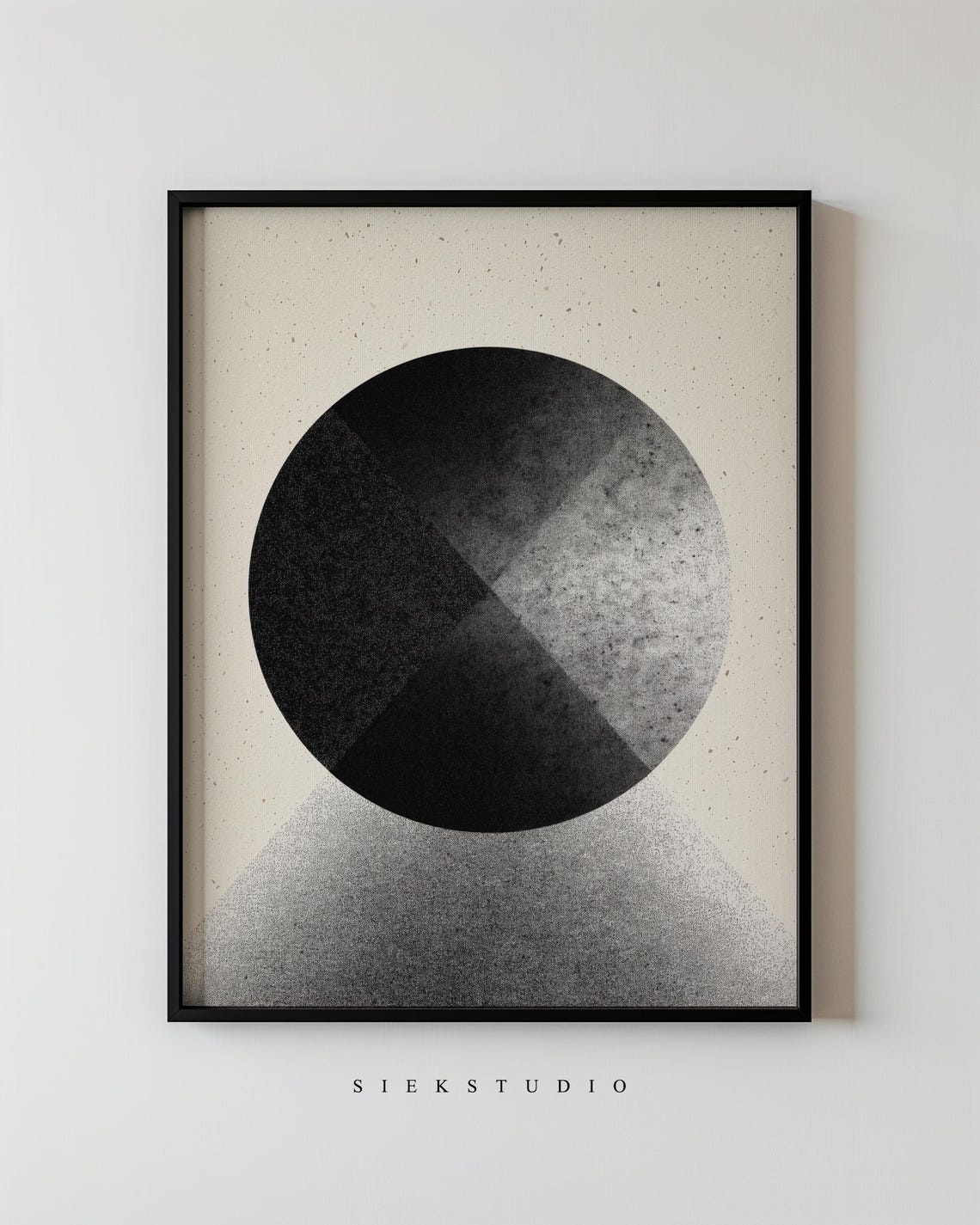 Black Grey Circle Gradient Monochrome Geometric Modern Art Poster