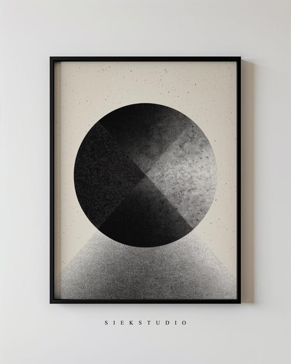 Minimalist Geometric Circle Art Modern Black And White Abstract Neutral Tonal Monochrome Contemporary Wall Living Room Decor 111