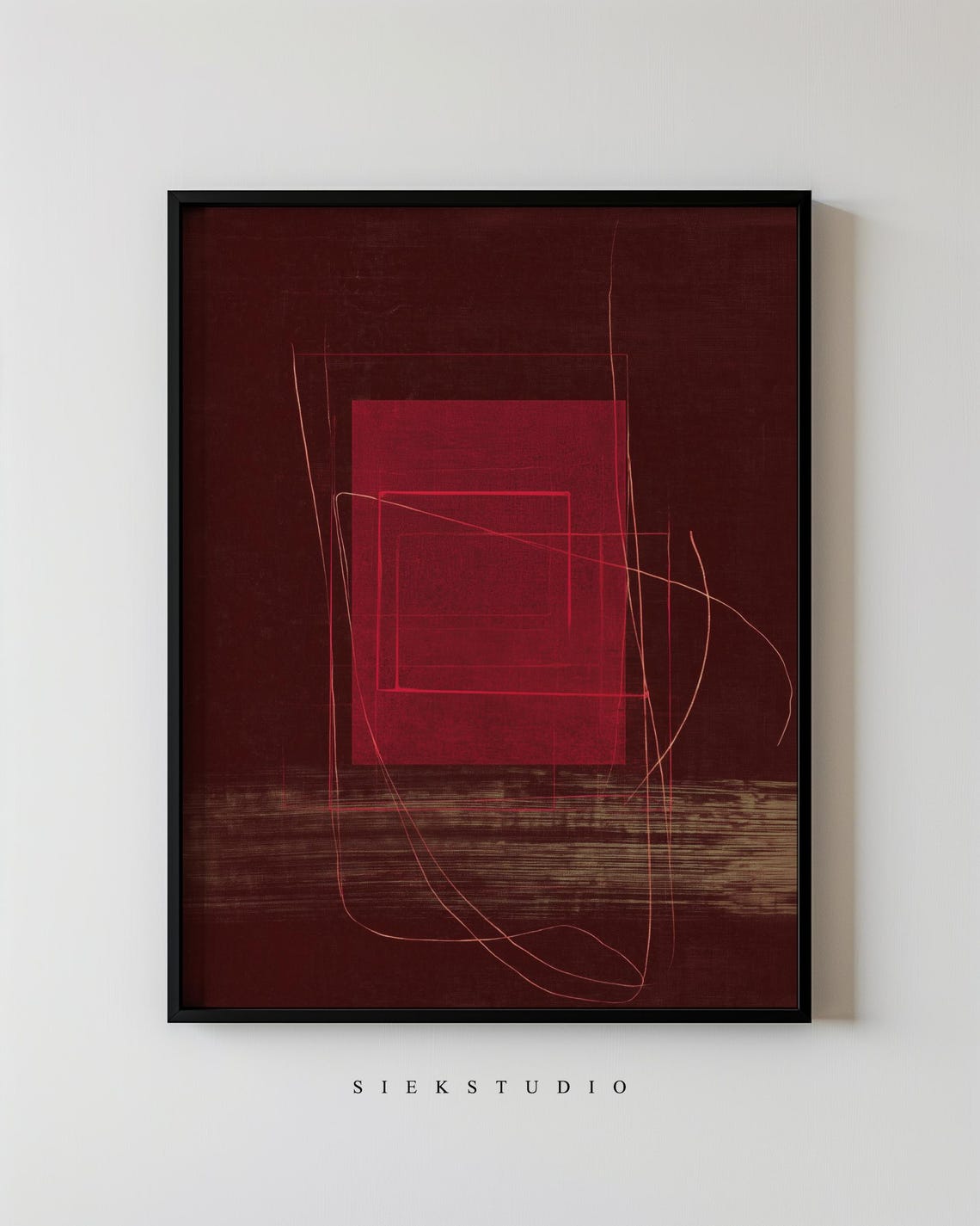 Modern Abstract Blocks Geometric Line Drawing Minimalist Burgundy Red Wall Art Contemporary Neutral Home Decor 176