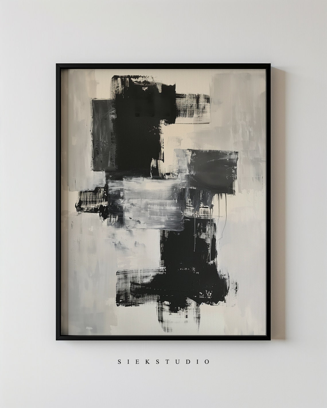 Black White Abstract Expressionism Bold Brushstroke Minimalist Poster