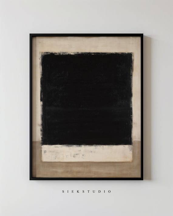 Abstract Modern Black Square Minimalist Block Geometric Shape Painting Wall Art Contemporary Structured Neutral Home Decor 255